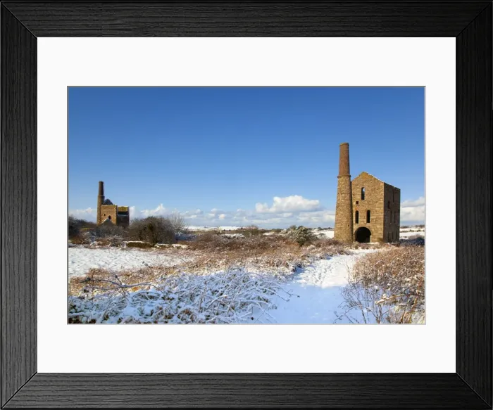 Framed Print : Wheal Francis - near Camborne - in winter snow - Cornwall - UK Framed Print : Wheal Francis - near Camborne - in winter snow - Cornwall - UK
