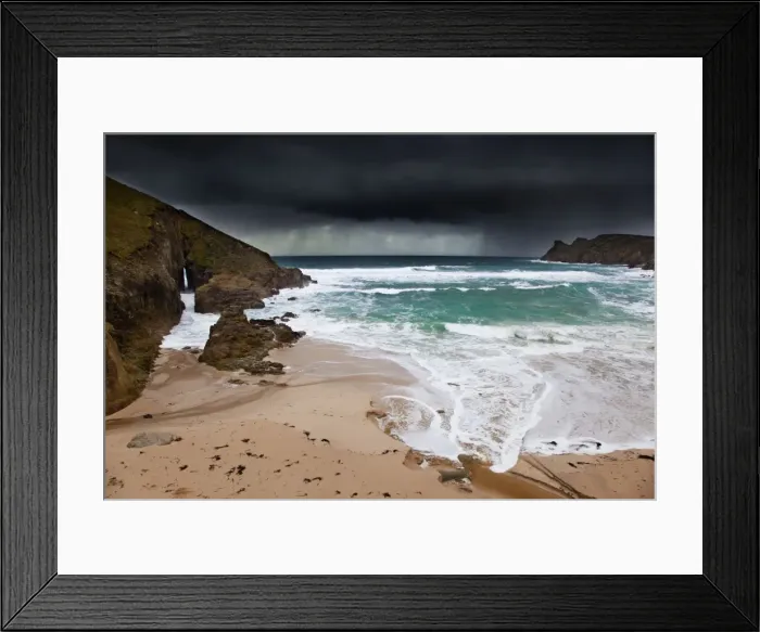 Framed Print : Nanjizal Beach - in stormy weather - near Land's End - Cornwall - UK Framed Print : Nanjizal Beach - in stormy weather - near Land's End - Cornwall - UK