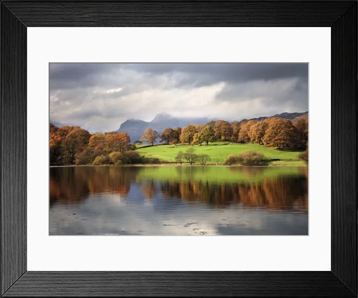 Framed Print : Autumn reflections in Loughrigg Tarn with the Langdale Pikes in the background - November - Loughrigg - Lake District - England Framed Print : Autumn reflections in Loughrigg Tarn with the Langdale Pikes in the background - November - Loughrigg - Lake District - England