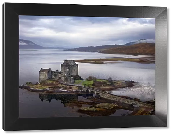 Eilean Donan Castle - with view of Loch Alsh and mountains in the backround - November - Scotland