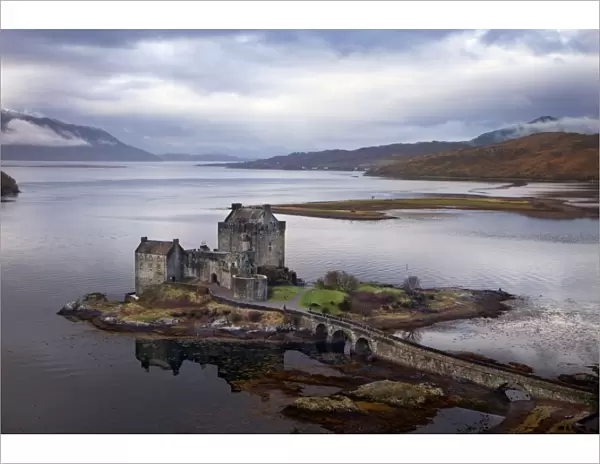 Eilean Donan Castle - with view of Loch Alsh and mountains in the backround - November - Scotland