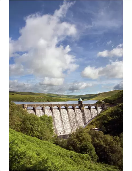 Craig Goch Dam - showing excess water flowing through the arches - Elan Valley - Mid-Wales - UK