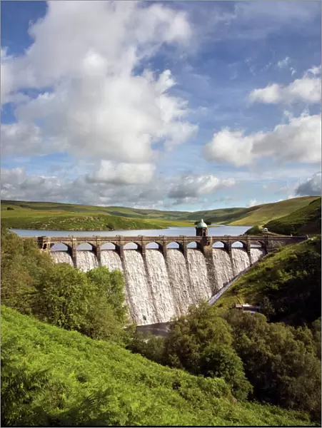 Craig Goch Dam - showing excess water flowing through the arches - Elan Valley - Mid-Wales - UK