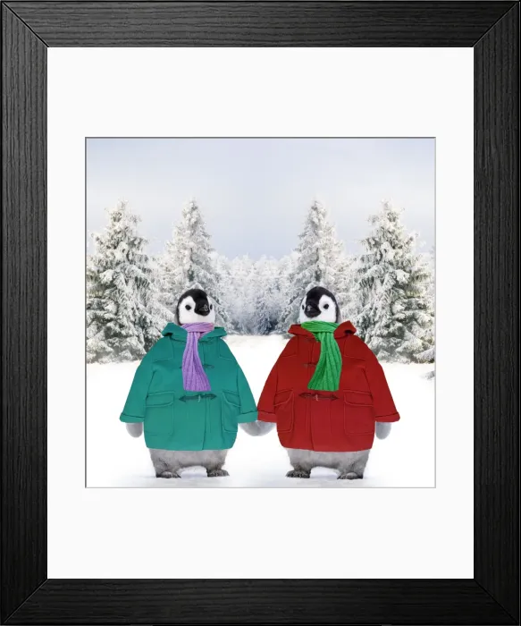 Framed Print : Penguins - in duffle coats & scarves - holding hands - snow scene Digital Manipulation: Penguins WAT - Background ME - Coats & scarves SU Framed Print : Penguins - in duffle coats & scarves - holding hands - snow scene Digital Manipulation: Penguins WAT - Background ME - Coats & scarves SU