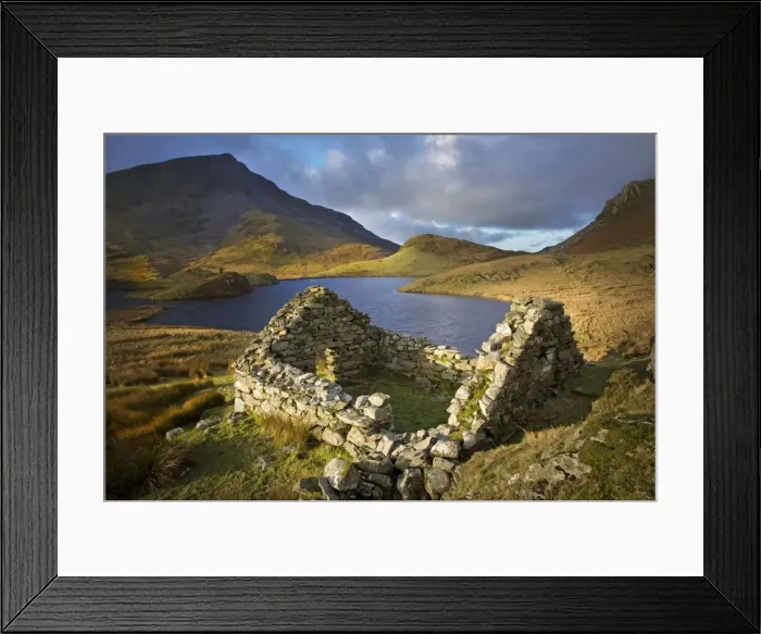 Framed Print : Old ruin over looking Llyn Dwyarchen in beautiful stormy light - North Wales - UK Framed Print : Old ruin over looking Llyn Dwyarchen in beautiful stormy light - North Wales - UK