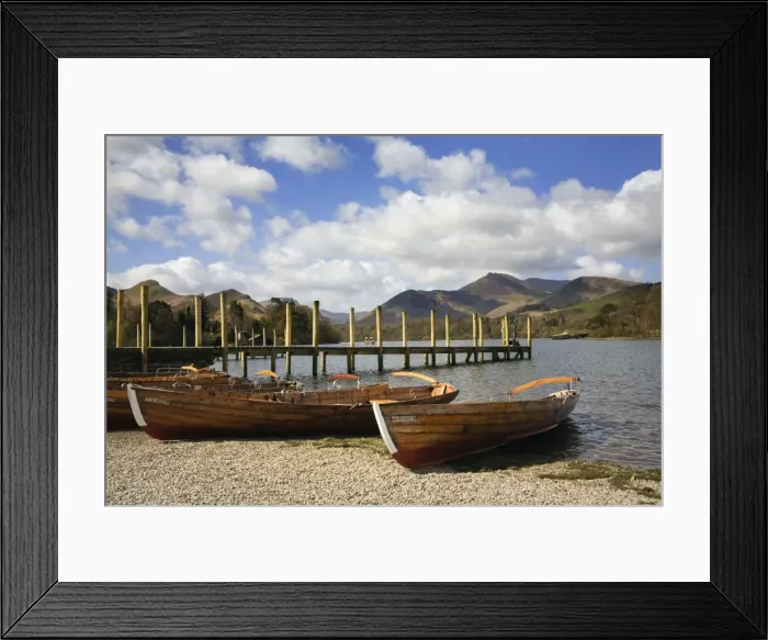 Framed Print : Jetty and boats at Derwent Water - January - Lake District - England Framed Print : Jetty and boats at Derwent Water - January - Lake District - England