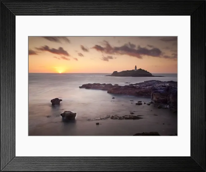 Framed Print : Godrevy Lighthouse - sunset - Cornwall - UK Framed Print : Godrevy Lighthouse - sunset - Cornwall - UK