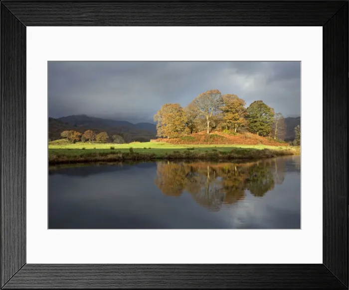Framed Print : Golden reflection in the river Brathey - Elterwater - Lake District Framed Print : Golden reflection in the river Brathey - Elterwater - Lake District