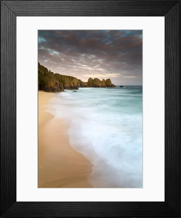 Framed Print : Logan Rock and Pedn Vounder Beach - Sunset - Cornwall - UK Framed Print : Logan Rock and Pedn Vounder Beach - Sunset - Cornwall - UK