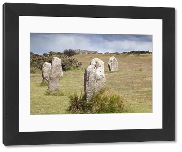 Hurlers Stone Circle with Cheesewring beyond - Bodmin Moor - Cornwall - UK