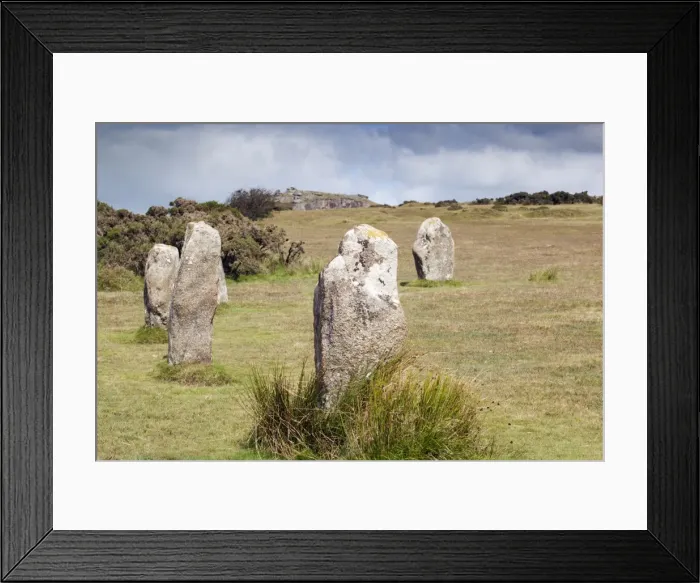 Framed Print : Hurlers Stone Circle with Cheesewring beyond - Bodmin Moor - Cornwall - UK Framed Print : Hurlers Stone Circle with Cheesewring beyond - Bodmin Moor - Cornwall - UK