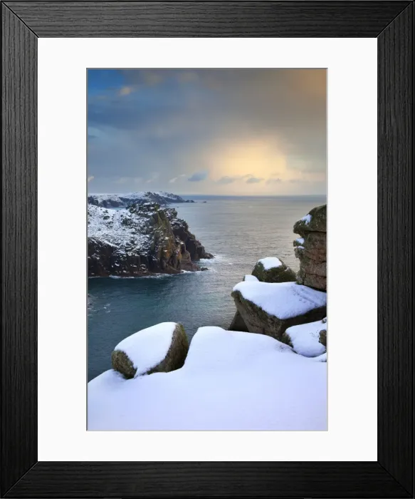 Framed Print : Land's End - Cornwall - UK - Snow Framed Print : Land's End - Cornwall - UK - Snow