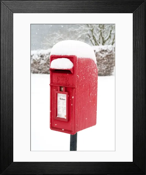 Framed Print : Post Box - in winter snow - UK Manipulaion: cleaned rust away from post box / enhanced colours / added snow etc Framed Print : Post Box - in winter snow - UK Manipulaion: cleaned rust away from post box / enhanced colours / added snow etc