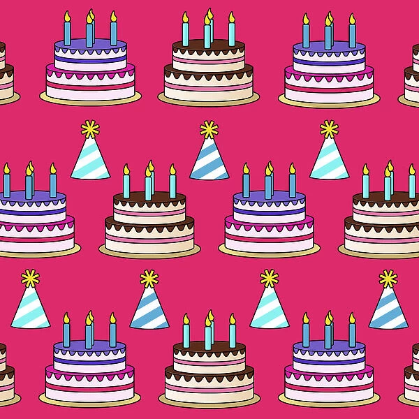 13131017. Birthday party cake and hat pattern Date