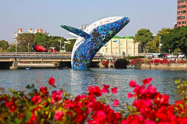13132455. Whale in Love ecological art installation in the Love River