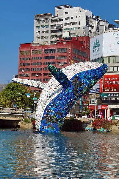 13132456. Whale in Love ecological art installation in the Love River