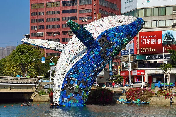 13132458. Whale in Love ecological art installation in the Love River