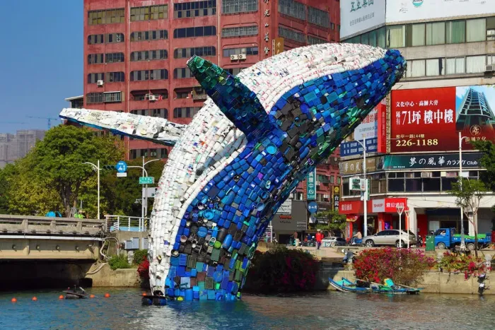 Framed Print : 13132458. Whale in Love ecological art installation in the Love River