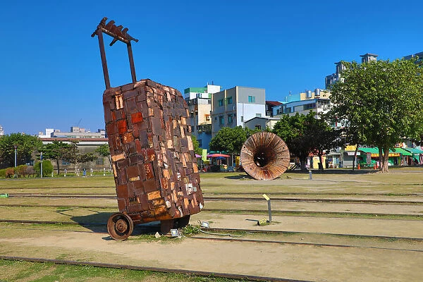 13132480. Metal art at the Takao Railway Museum by the Pier 2 Art Center