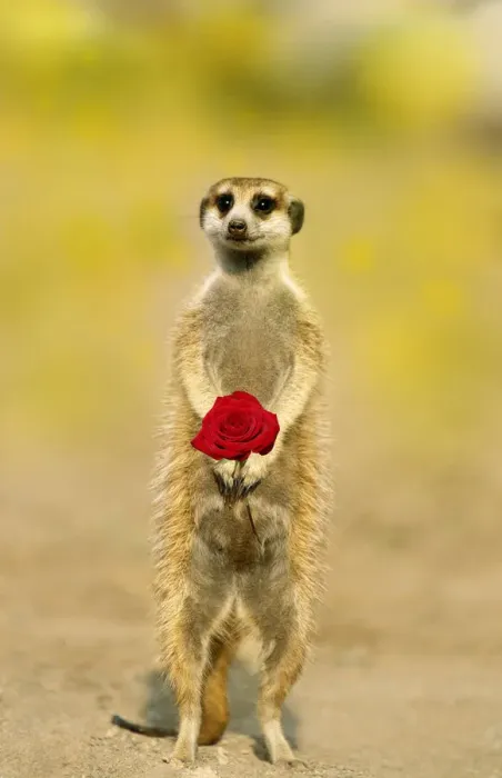 Framed Print : 13132668. Suricate / Meerkat, holding rose Date Framed Print : 13132668. Suricate / Meerkat, holding rose Date