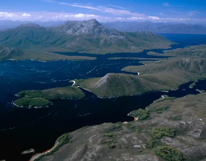 Framed Print : Aerial - Bathurst Channel, Pim Point, Mt Rugby and Bathurst Harbour Southwest National Park, Tasmania (World Heritage Area), Australia JPF49172 Framed Print : Aerial - Bathurst Channel, Pim Point, Mt Rugby and Bathurst Harbour Southwest National Park, Tasmania (World Heritage Area), Australia JPF49172