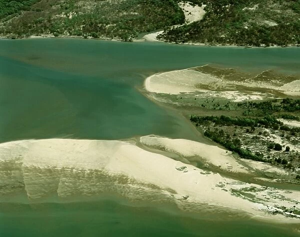 Aerial - Cape York Peninsula - Gulf of Carpentaria - Mitchell River - Mangroves and sand banks - Queensland - Australia JPF50095