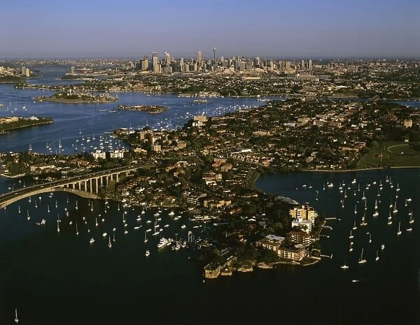 Aerial - City of Sydney with Drummoyne in foreground Sydney, New South Wales, Australia JPF46765