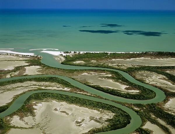 Aerial - Duck Creek - with ox-bows and mangrove-lined river banks, Gulf of Carpentaria, Cape York Peninsula, Queensland, Australia JPF50097