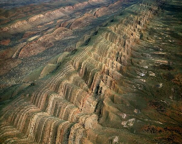 Aerial - Folded mountains near Glen Helen & Finke Gorge West MacDonnell National Park, Northern Territory, Australia JPF44737