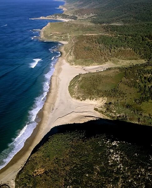 Aerial - Garie Beach, north and south Era beaches with Burning Palms Beach in background, Royal National Park, New South Wales, Australia JPF51539