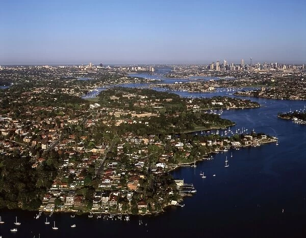 Aerial - Gladesville & other suburbs on the Parramatta River Sydney, New South Wales, Australia JPF47167