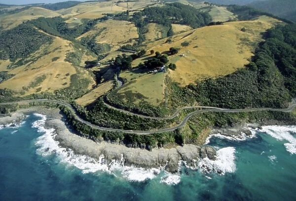 Aerial - Great Ocean Road & Sunnyside Road Otway Ranges near Apollo Bay, Victoria, Australia JLR06487