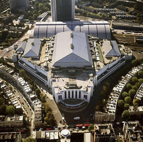 Aerial image of London, England, UK: Earls Court Exhibition Centre, Warwick Road, West London
