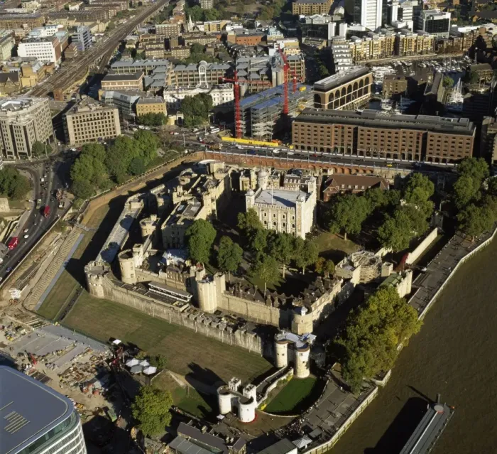 Framed Print : Aerial image of London, England, UK: Tower of London (Her Majesty's Royal Palace and Fortress), a historic fortress and scheduled monument on the north bank of the River Thames Framed Print : Aerial image of London, England, UK: Tower of London (Her Majesty's Royal Palace and Fortress), a historic fortress and scheduled monument on the north bank of the River Thames