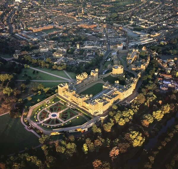 Aerial image of London, England, UK: Windsor Castle, the largest inhabited castle in the world, one of the principal official residences of the British monarch. Queen Elizabeth II, Berkshire