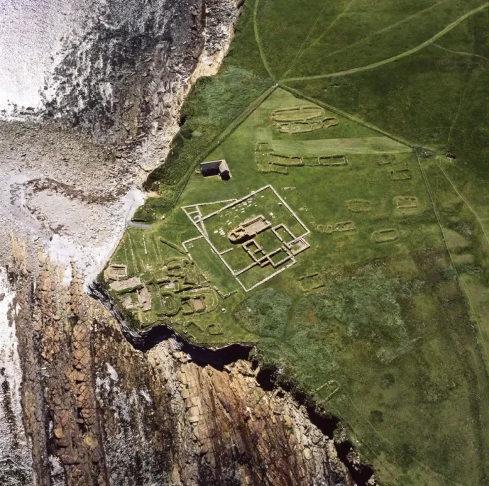 Framed Print : Aerial image of Scotland, UK: Brough of Birsay, a small uninhabited tidal island off the north west coast of Mainland Orkney, north west coast of Orkney Mainland. The remains of Pictish and Norse settlements and a 12th century church can be seen Framed Print : Aerial image of Scotland, UK: Brough of Birsay, a small uninhabited tidal island off the north west coast of Mainland Orkney, north west coast of Orkney Mainland. The remains of Pictish and Norse settlements and a 12th century church can be seen