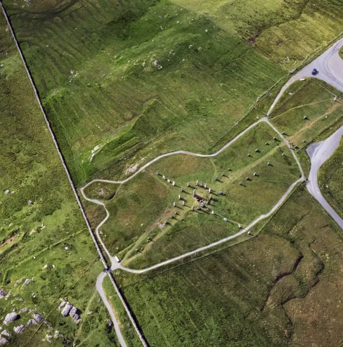 Framed Print : Aerial image of Scotland, UK: Callanish Standing Stones, Callanais, Isle of Lewis and Harris, Outer Hebrides: a group of stones that date from the late Stone Age and early Bronze Age Framed Print : Aerial image of Scotland, UK: Callanish Standing Stones, Callanais, Isle of Lewis and Harris, Outer Hebrides: a group of stones that date from the late Stone Age and early Bronze Age