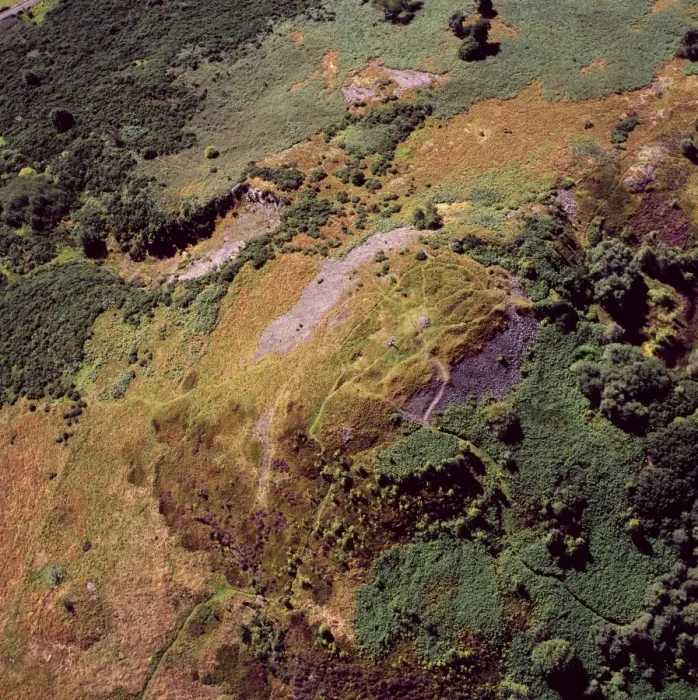 Framed Print : Aerial image of Scotland, UK: Castle Law, an Iron Age hill fort, sits above the confluence of the River Tay and River Earn, Abernethy, Perthshire Framed Print : Aerial image of Scotland, UK: Castle Law, an Iron Age hill fort, sits above the confluence of the River Tay and River Earn, Abernethy, Perthshire
