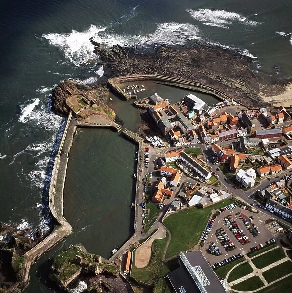 Aerial image of Scotland, UK: Dunbar, a town in East Lothian on the southeast coast of Scotland