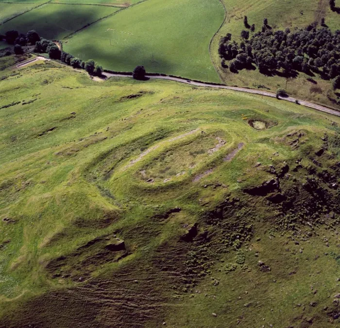 Framed Print : Aerial image of Scotland, UK: Hill of Barra, an Iron Age hill fort withtraces of mediaeval ridge and furrow cultivation, Aberdeenshire Framed Print : Aerial image of Scotland, UK: Hill of Barra, an Iron Age hill fort withtraces of mediaeval ridge and furrow cultivation, Aberdeenshire