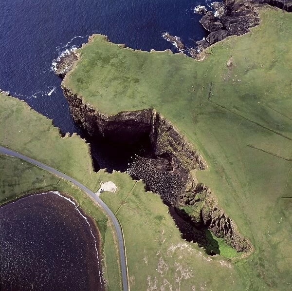 Aerial image of Scotland, UK: Volcanic Cliffs, just North east of Esha Ness (Eshaness), Northmavine peninsula, Shetland Islands, Scotland