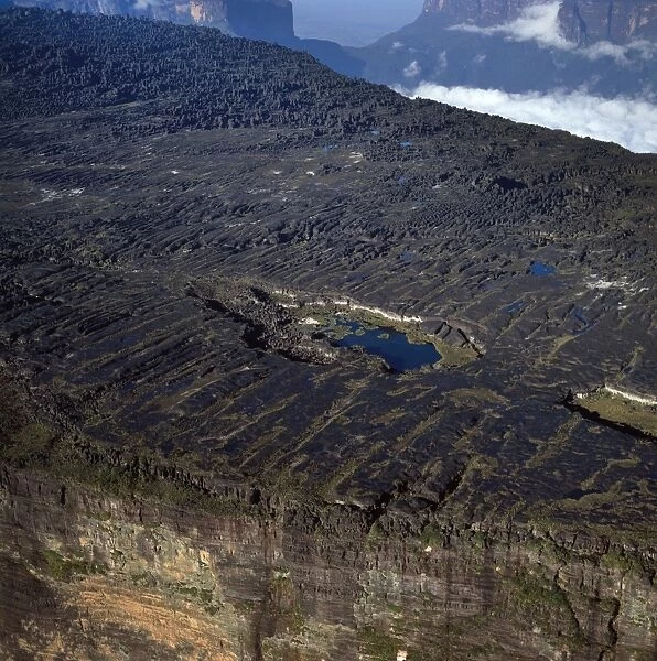 Aerial image of Tepuis, Venezuela South America: summit of Mount Roraima (Cerro Roraima) with Lake Gladys