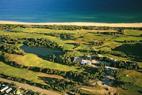 Aerial - Lakes Entrance golf course - South Gippsland Lakes, Victoria, Australia JLR06779