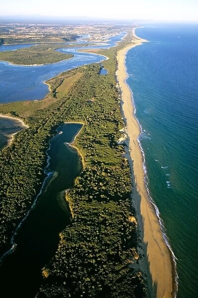 Aerial - Lakes Entrance, Ninety Mile Beach, South Gippsland Lakes, Victoria, Australia JLR06786