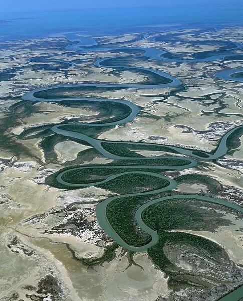 Aerial - McArthur River near delta, Gulf of Carpentaria, Northern Territory, Australia JPF48751