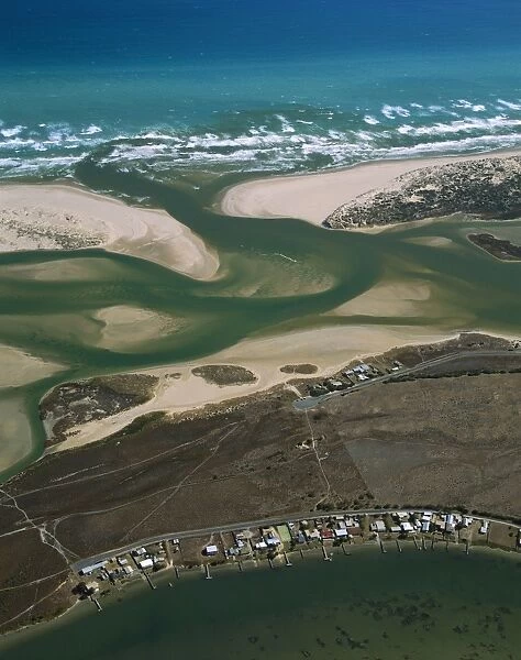 Aerial - Murray River mouth & Hindmarsh island, with Younghusband Pneinsula & Sir Richard Peninsula South Australia JPF49658