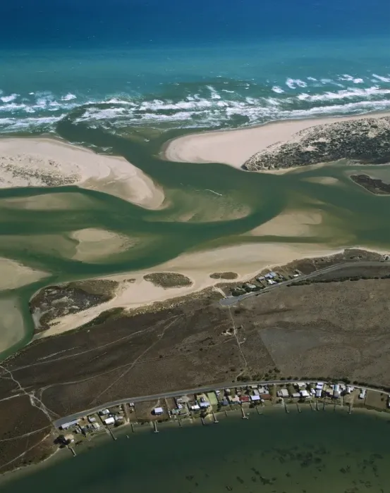 Framed Print : Aerial - Murray River mouth & Hindmarsh island, with Younghusband Pneinsula & Sir Richard Peninsula South Australia JPF49658 Framed Print : Aerial - Murray River mouth & Hindmarsh island, with Younghusband Pneinsula & Sir Richard Peninsula South Australia JPF49658