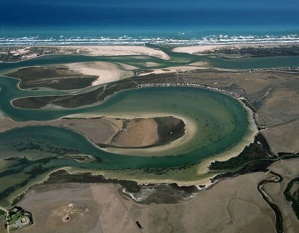 Aerial - Murray River mouth with Hindmarsh Island, Younghusband and Sir Richard Peninsulas South Australia JPF49642