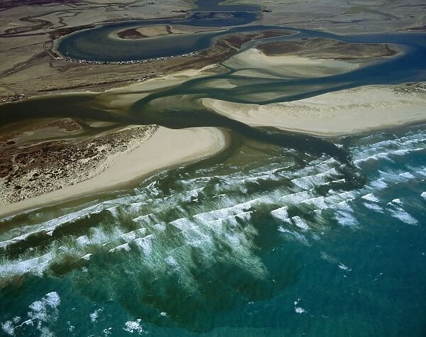Aerial - Murray River mouth, with Sir Richard Peninsula & Younghusband Peninsula South Australia JPF49635