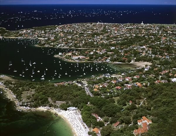 Aerial of Neilsen Park, Vaucluse Bay and Parsley Bay during Tall Ships race, Sydney Harbour, New South Wales, Australia, Australia Day JPF45386